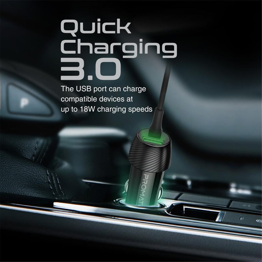 Promate POWERDRIVE33PDCI - 33W Car Charger w/ Lightning & USB-C USB-A Port Qualcomm 3.0 18W Quick Charge