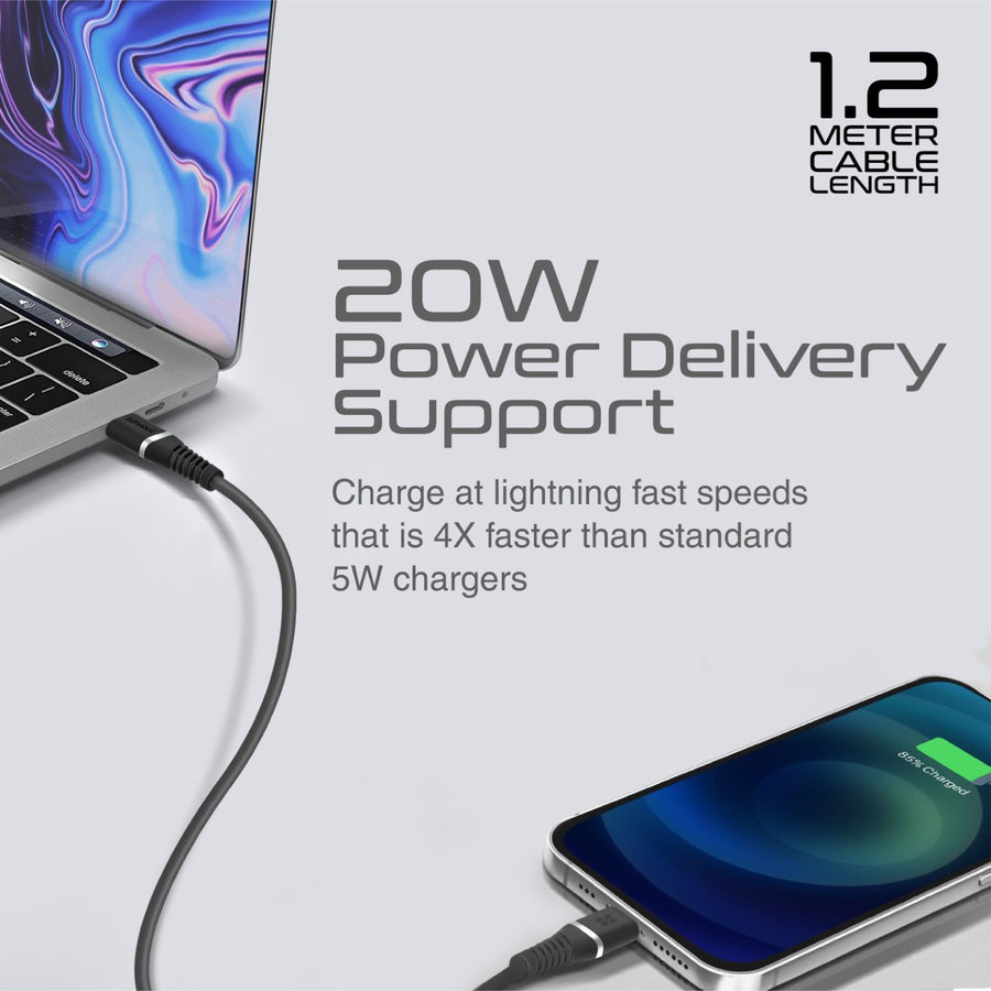 Promate  POWERLINECI120BK MFi Certified - 2.2A - 480Mbps USB-C to Lightning Cable - 1.2m - Black