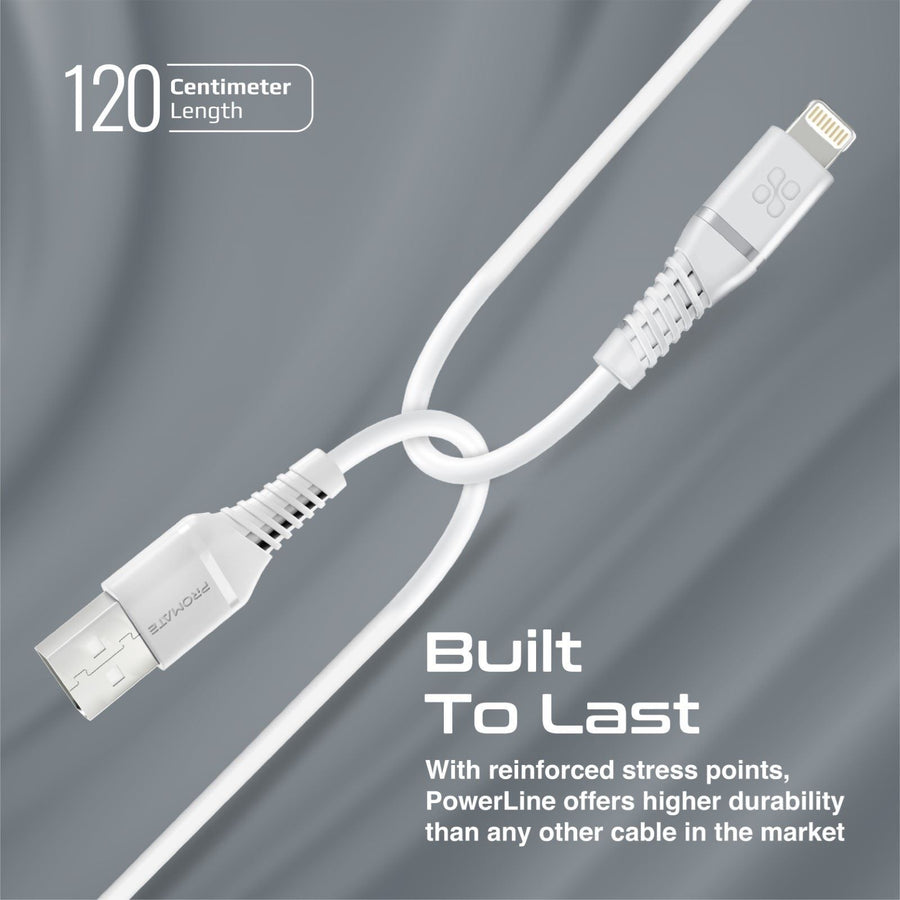 Promate  POWERLINECI120WH MFi Certified - 2.2A - 480Mbps USB-C to Lightning Cable - 1.2m - White