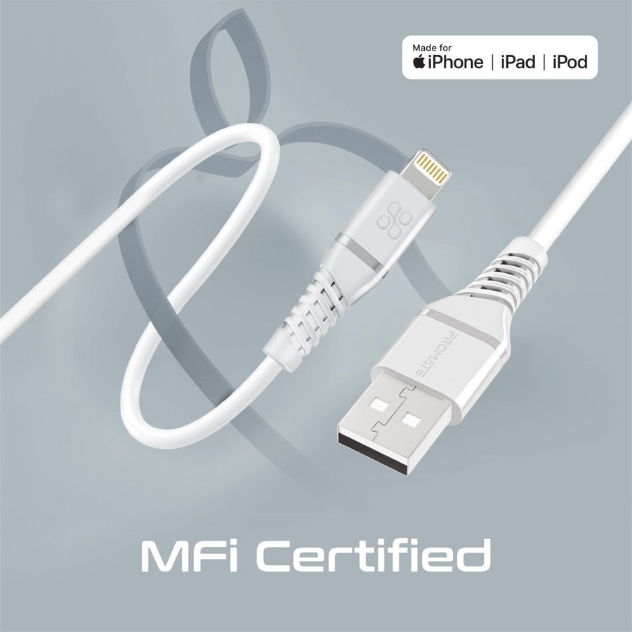 Promate  POWERLINECI120WH MFi Certified - 2.2A - 480Mbps USB-C to Lightning Cable - 1.2m - White