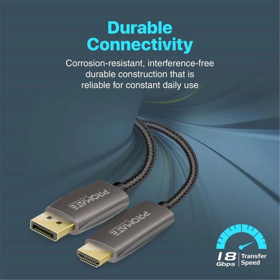Promate  PROLINK-DP200 4K 60Hz - 18Gbps DisplayPort to HDMI Cable - 2m - Black