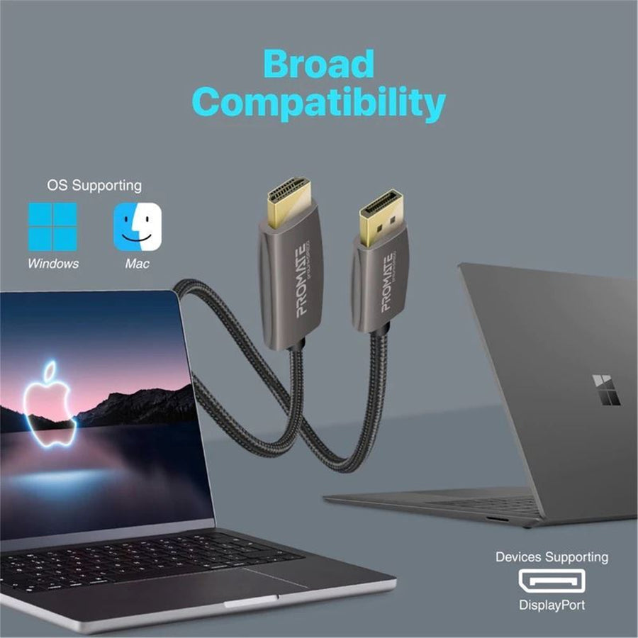 Promate  PROLINK-DP200 4K 60Hz - 18Gbps DisplayPort to HDMI Cable - 2m - Black