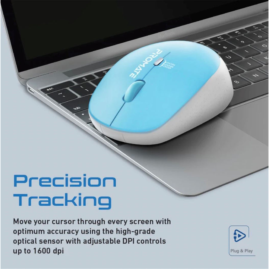 Promate TRACKER-BL - Ergonomic Wireless Mouse 800/1200/1600 Dpi 10m Working Range Blue