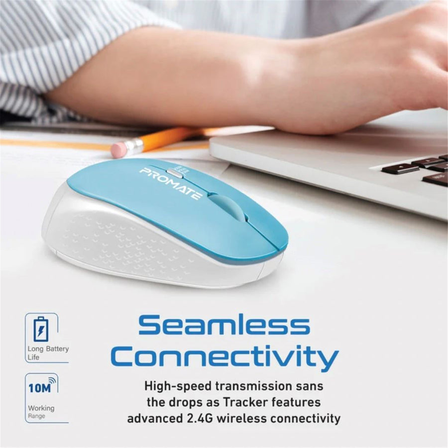 Promate TRACKER-BL - Ergonomic Wireless Mouse 800/1200/1600 Dpi 10m Working Range Blue