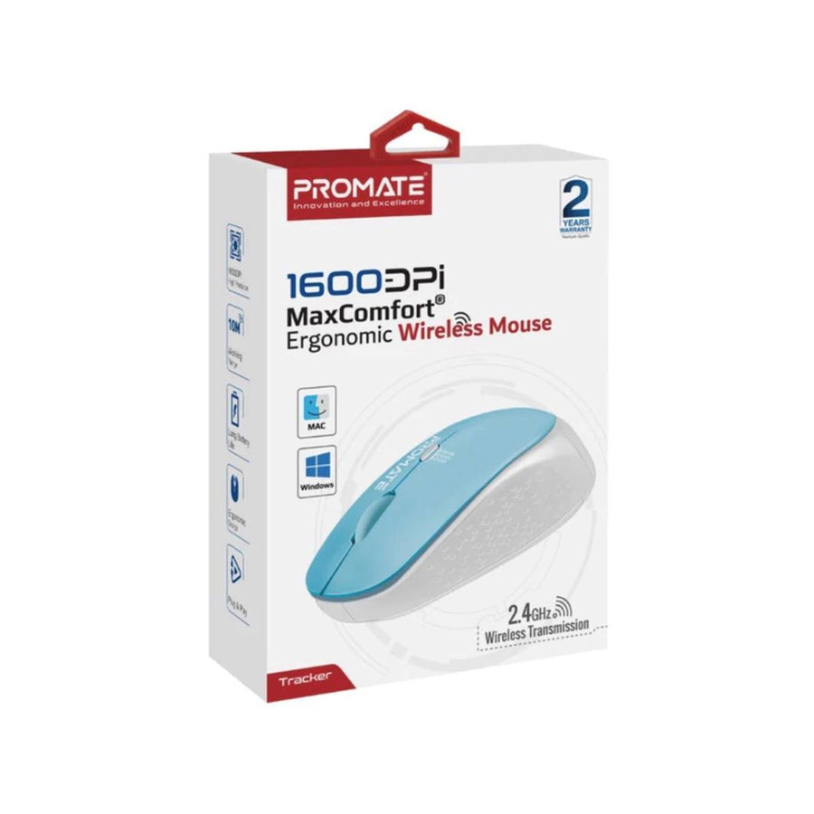 Promate TRACKER-BL - Ergonomic Wireless Mouse 800/1200/1600 Dpi 10m Working Range Blue
