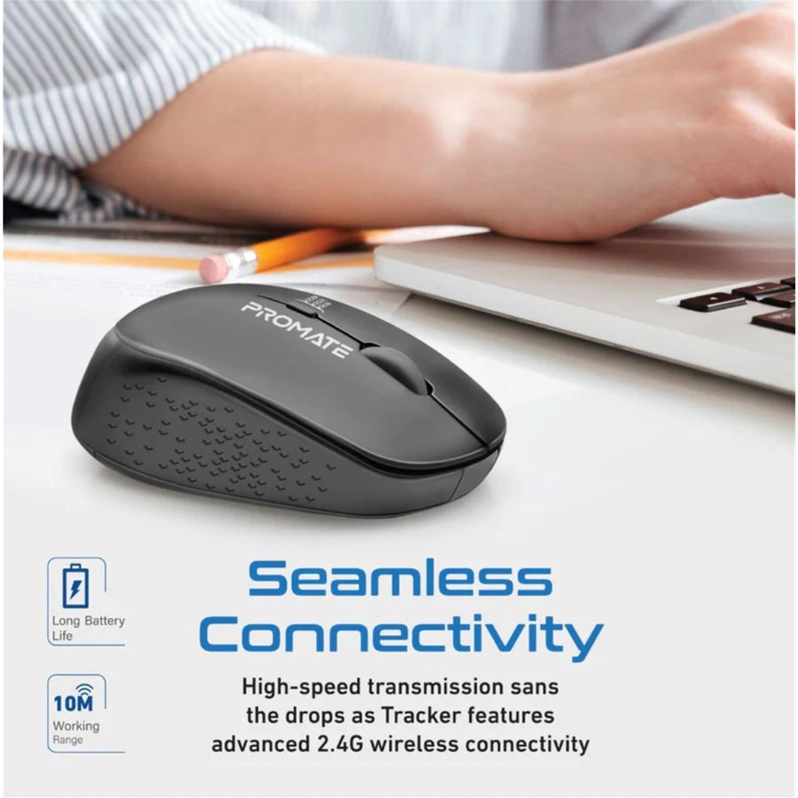 Promate TRACKER-BLK - Ergonomic Wireless Mouse 800/1200/1600 Dpi. 10m Working Range. Included Nano Receiver