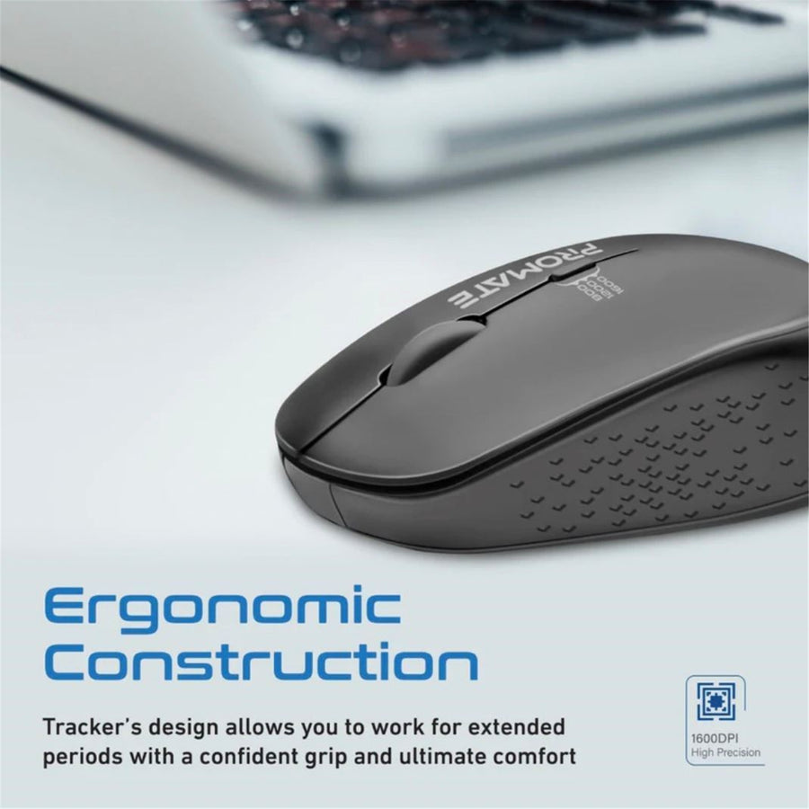 Promate TRACKER-BLK - Ergonomic Wireless Mouse 800/1200/1600 Dpi. 10m Working Range. Included Nano Receiver