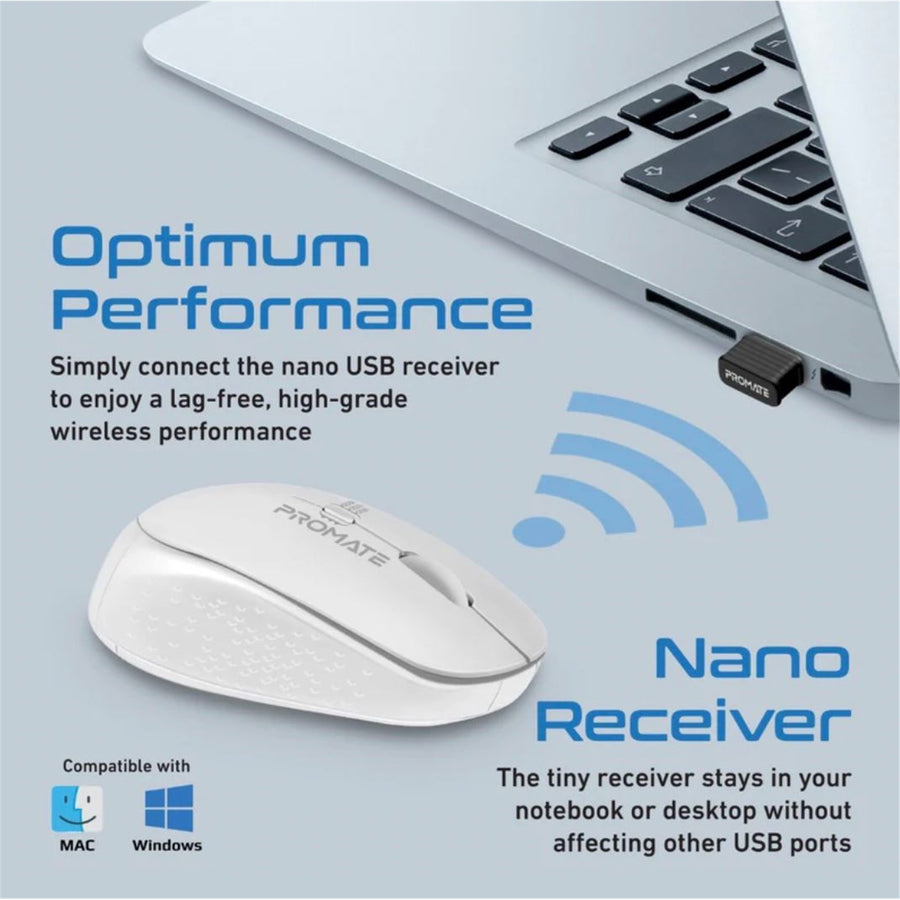 Promate  TRACKER.WH Ergonomic Wireless Mouse - White