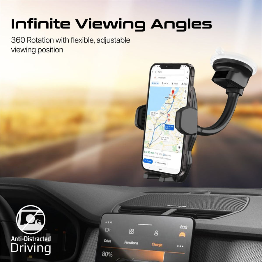 Promate DASHMOUNT - UniverSmartphone Mount w/ Flexible Gooseneck. Includes Anti-Slip Suction Pad