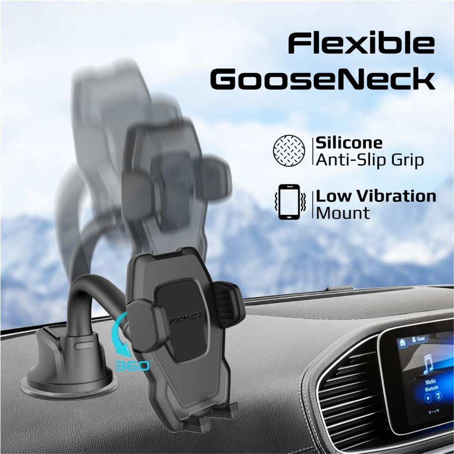 Promate DASHMOUNT - UniverSmartphone Mount w/ Flexible Gooseneck. Includes Anti-Slip Suction Pad