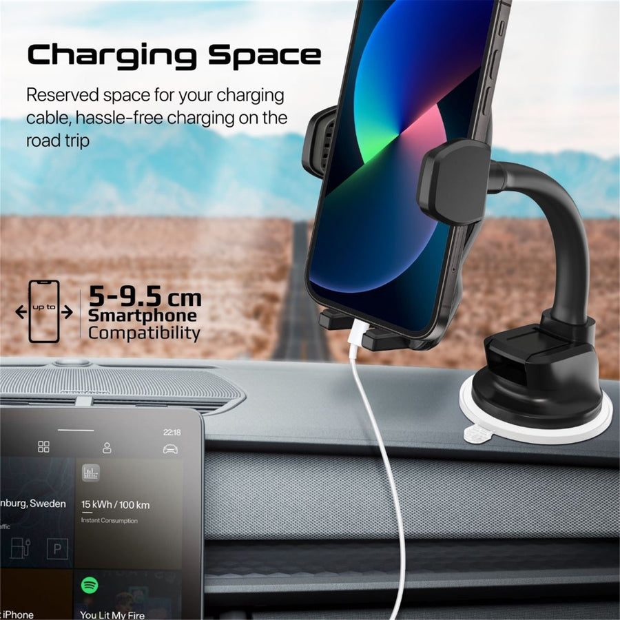 Promate DASHMOUNT - UniverSmartphone Mount w/ Flexible Gooseneck. Includes Anti-Slip Suction Pad