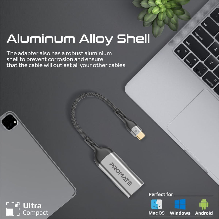 Promate MEDIALINK-8K - USB-C to HDMI Adapter Supports up to 8K@60Hz HD Res. Sturdy Aluminium Casing