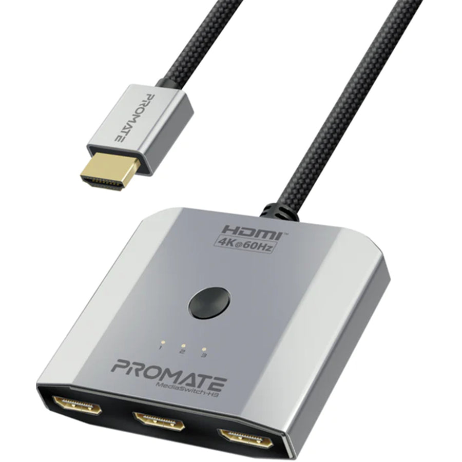 Promate  MEDIASWITCH-H3 3-in-1 Triple HDMI Splitter with 0.5M Cable