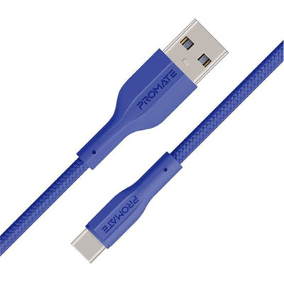 Promate XCORD-AC-BL – 1M USB-A auf USB-C super flexibles Kabel. Unterstützt 2A Laden & 480Mbps Datenübertragung