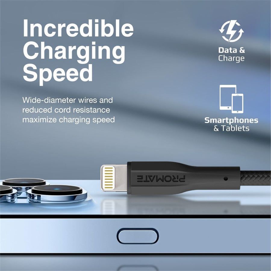 Promate  XCORD-AI.BLK 2A - 480Mbps USB-A to Lightning Cable - 1m - Black