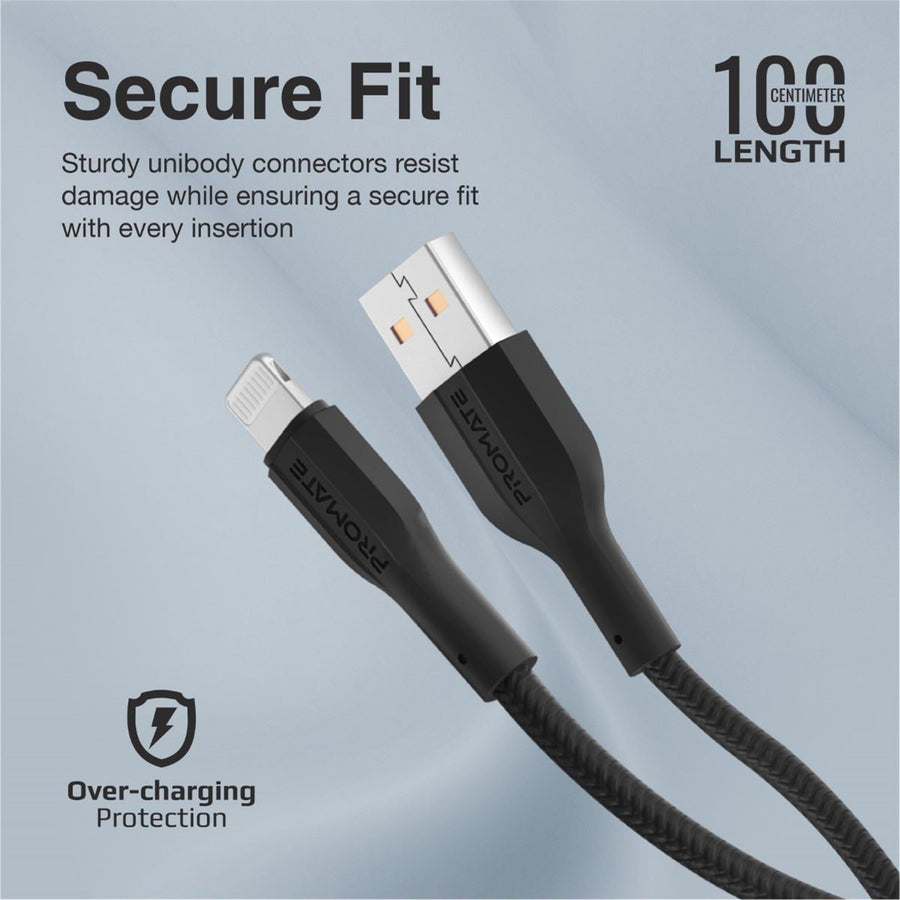 Promate  XCORD-AI.BLK 2A - 480Mbps USB-A to Lightning Cable - 1m - Black