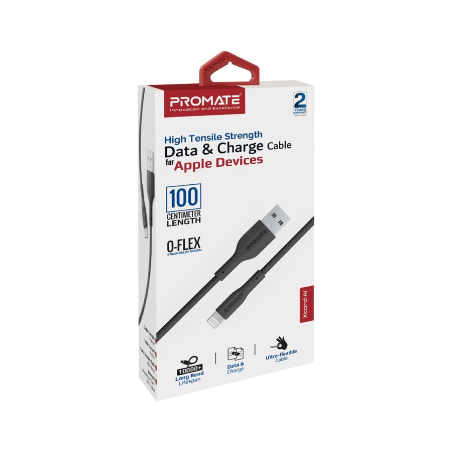 Promate  XCORD-AI.BLK 2A - 480Mbps USB-A to Lightning Cable - 1m - Black