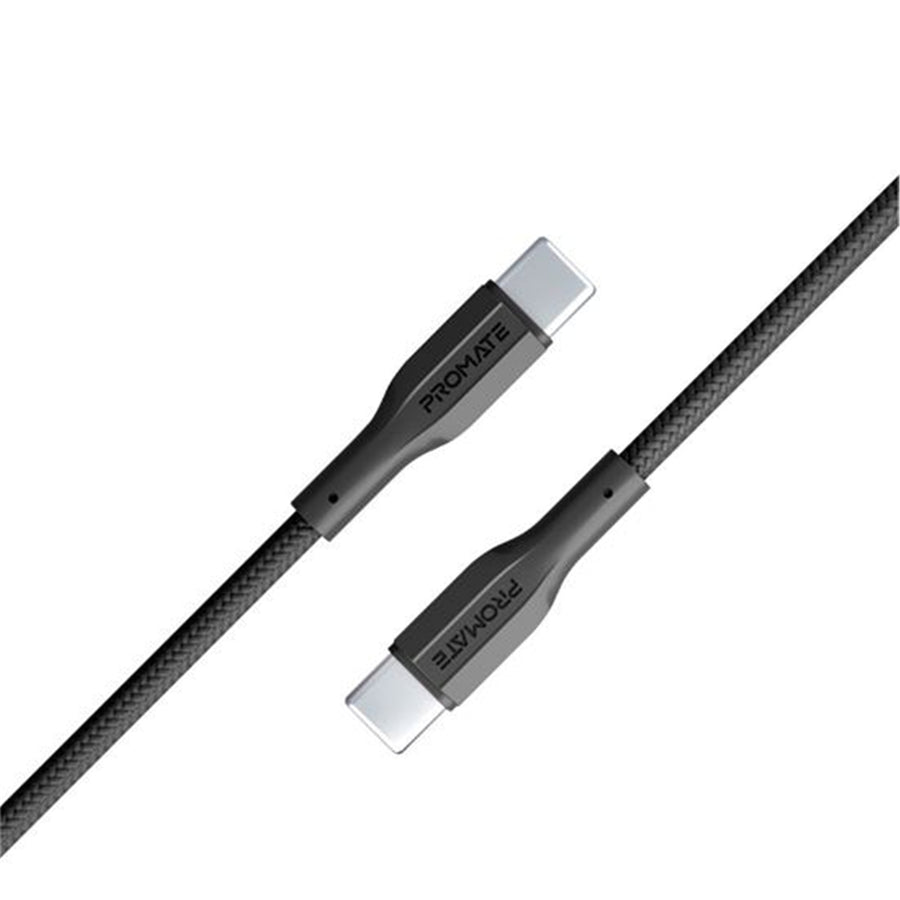 Promate XCORD-CC-BLK - 1M USB-C to USB-C Super Flexible Cable. Supports 2A Charging & 480Mbps Data
