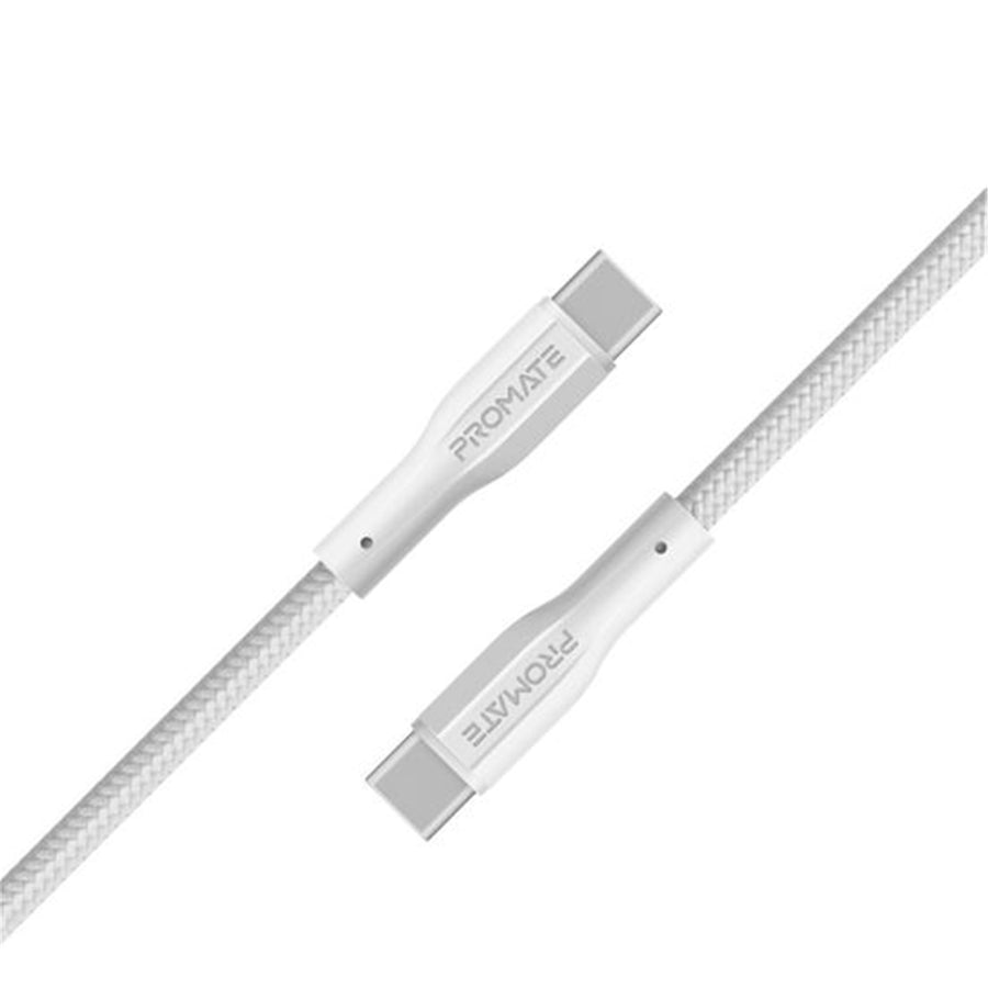 Promate XCORD-CC-WHT - 1M USB-C to USB-C Super Flexible Cable. Supports 2A Charging & 480Mbps Data