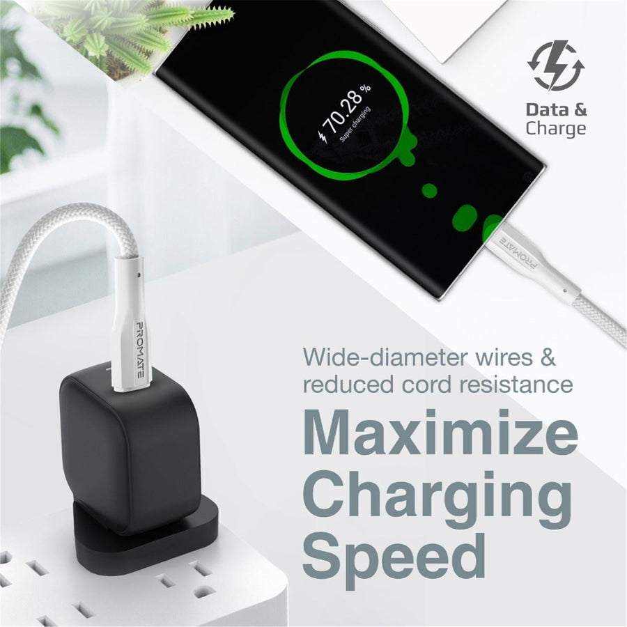 Promate XCORD-CC-WHT - 1M USB-C to USB-C Super Flexible Cable. Supports 2A Charging & 480Mbps Data