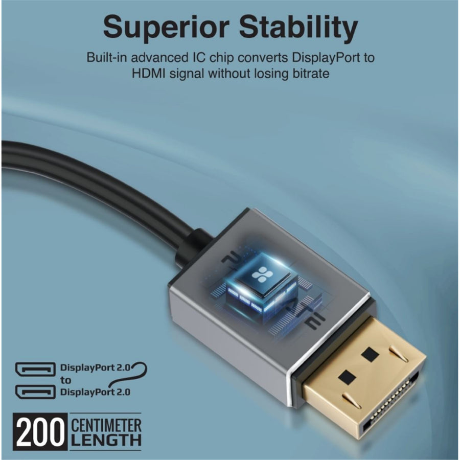 Promate DPLINK-16K - 2m 2.0 DisplayPort Cable. Supports HD up to 16K@60Hz Supports 80Gbps Data Transfer