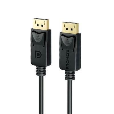 Promate DPLINK-200 8K 60Hz - 32.4Gbps DisplayPort Cable - 2m - Black Secure Clip Lock - Dynamic HDR - 3D Video - PVC