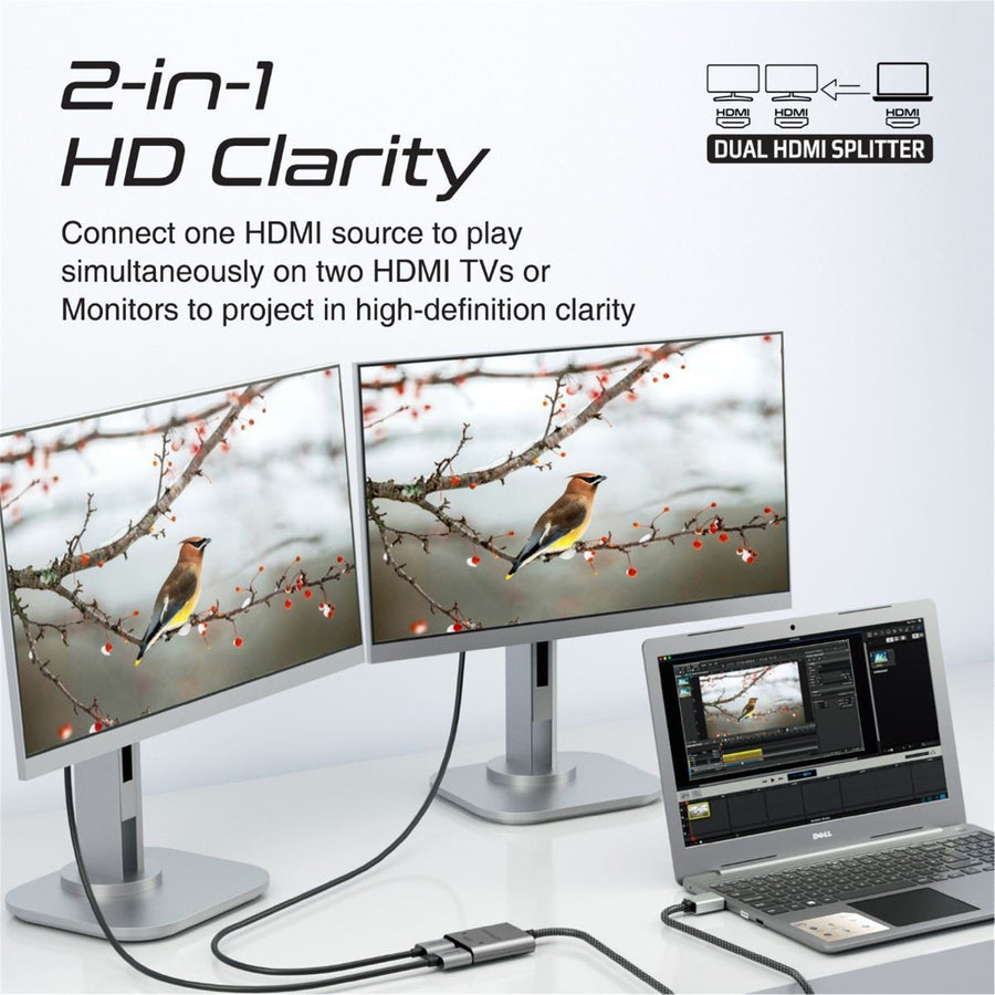 Promate MEDIASPLIT-H2 2-in-1-HDMI-Splitter mit 1m Kabel & zwei HDMI-Ausgängen – Silber / Schwarz