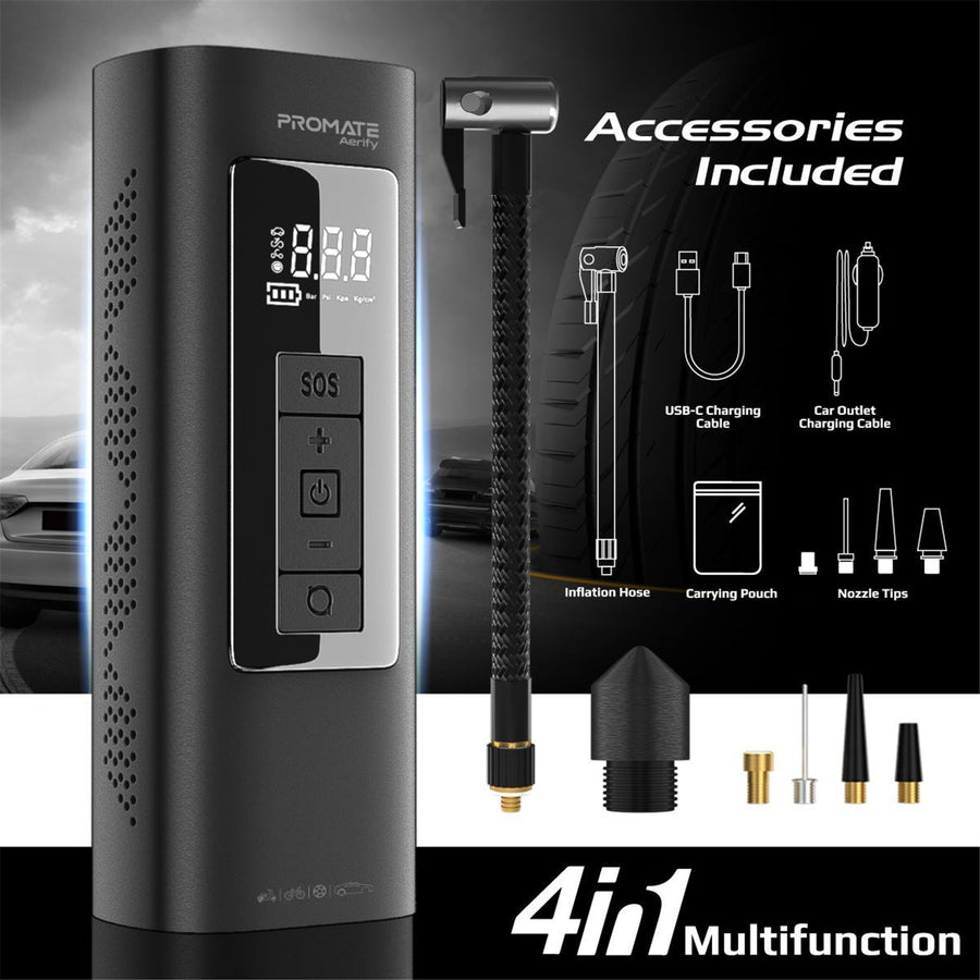 Promate 150PSI Portable Air Compressor with 6,000mAh Power Bank LED Flashlight / Safety Hammer / SOS Signal / Bulit-in TPMS