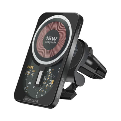Promate LucidMount-15  15W MagSafe Transparent In-Car Wireless Qi Phone Charger - Black