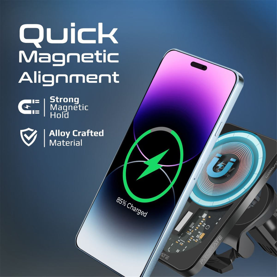 Promate LucidMount-15  15W MagSafe Transparent In-Car Wireless Qi Phone Charger - Black