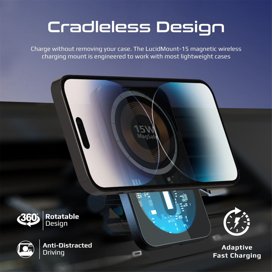 Promate LucidMount-15  15W MagSafe Transparent In-Car Wireless Qi Phone Charger - Black