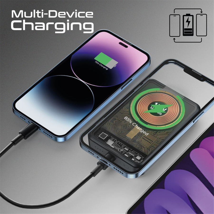 Promate LUCIDPACK-10BK - 10000mAh Power Bank w/ Transparent Magsafe 15W Wireless Charging
