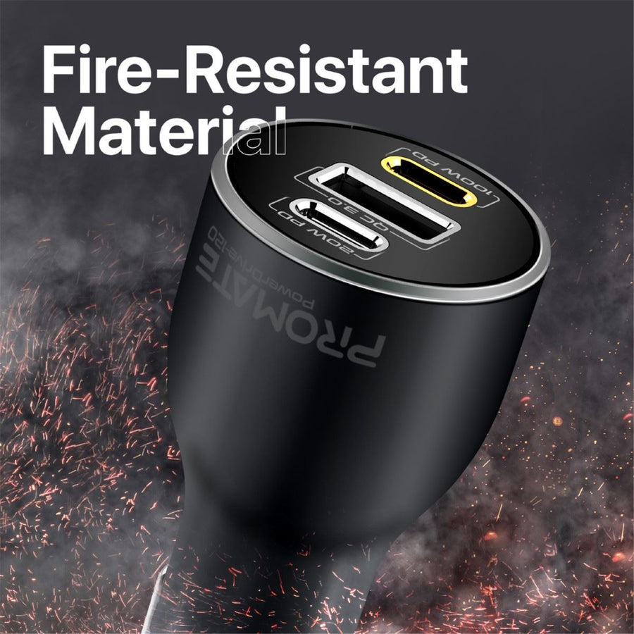 Promate  POWERDRIVE-120 120W PD In-Car Dual USB-C Port Phone Charger - Black