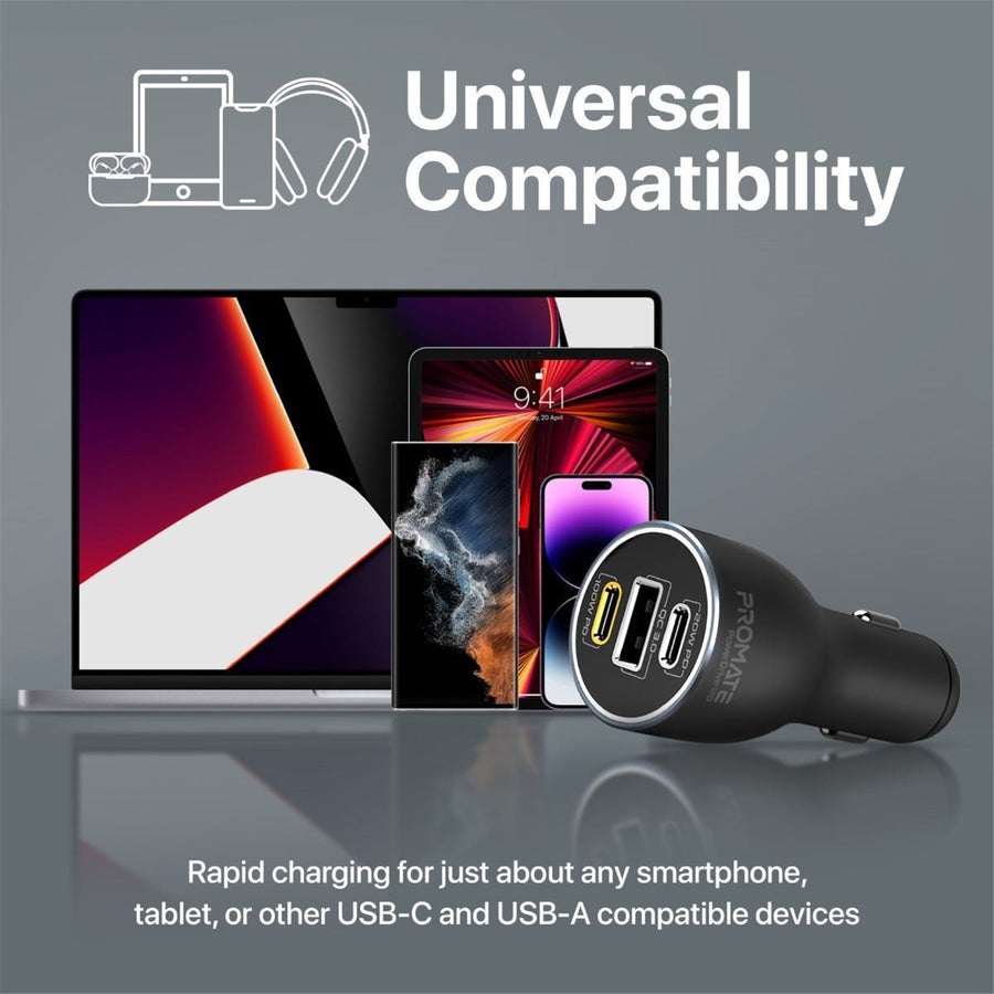 Promate  POWERDRIVE-120 120W PD In-Car Dual USB-C Port Phone Charger - Black