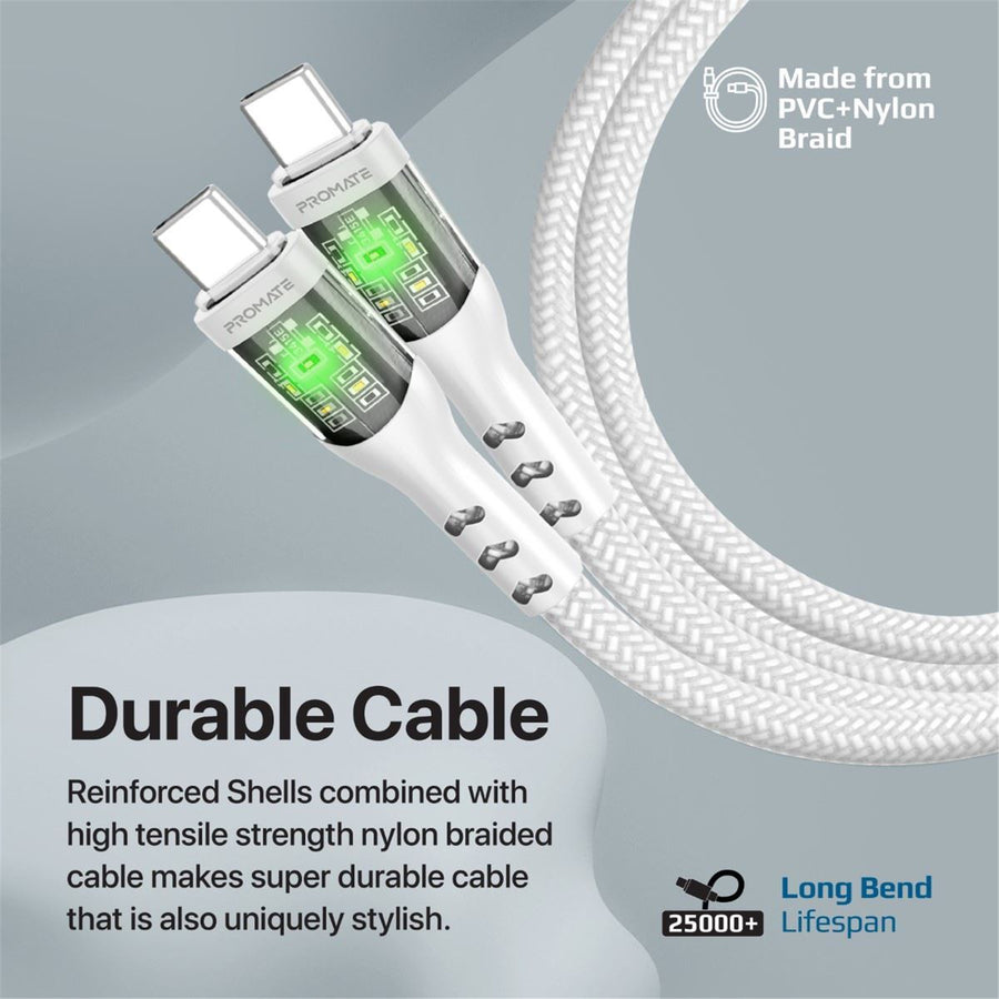Promate  TRANSLINE-CC.WHT 60W PD - 480Mbps USB-C Cable - 1.2m - White