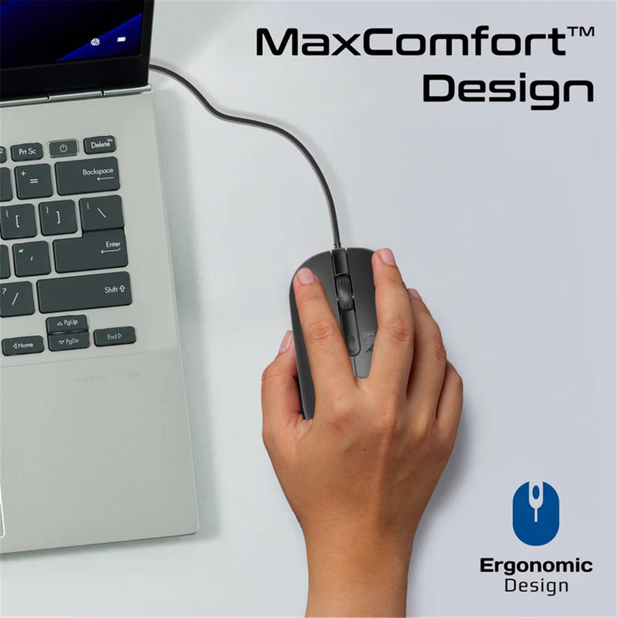 Promate MaxComfort CM-2400 4-Button Wired Optical Mouse - Black