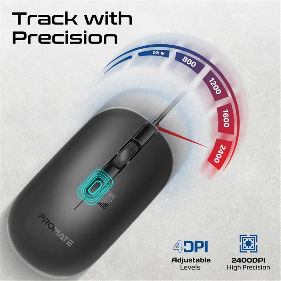 Promate MaxComfort CM-2400 4-Button Wired Optical Mouse - Black
