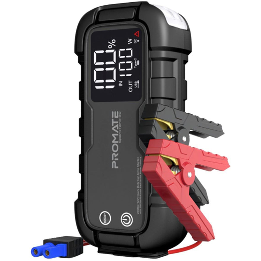 Promate SPARKTANK-20 - 2000A/12V Heavy Duty Car Jump Starter w/ Power Bank. 20000mAh Power Bank 280lm LED
