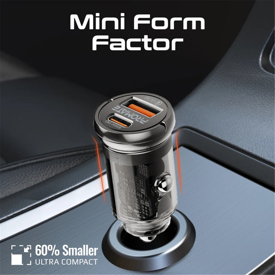Promate TRANSDRIVE-65W - 65W Quick Charging In-Car Adapter for Tablets & phones 65W PD USB-C