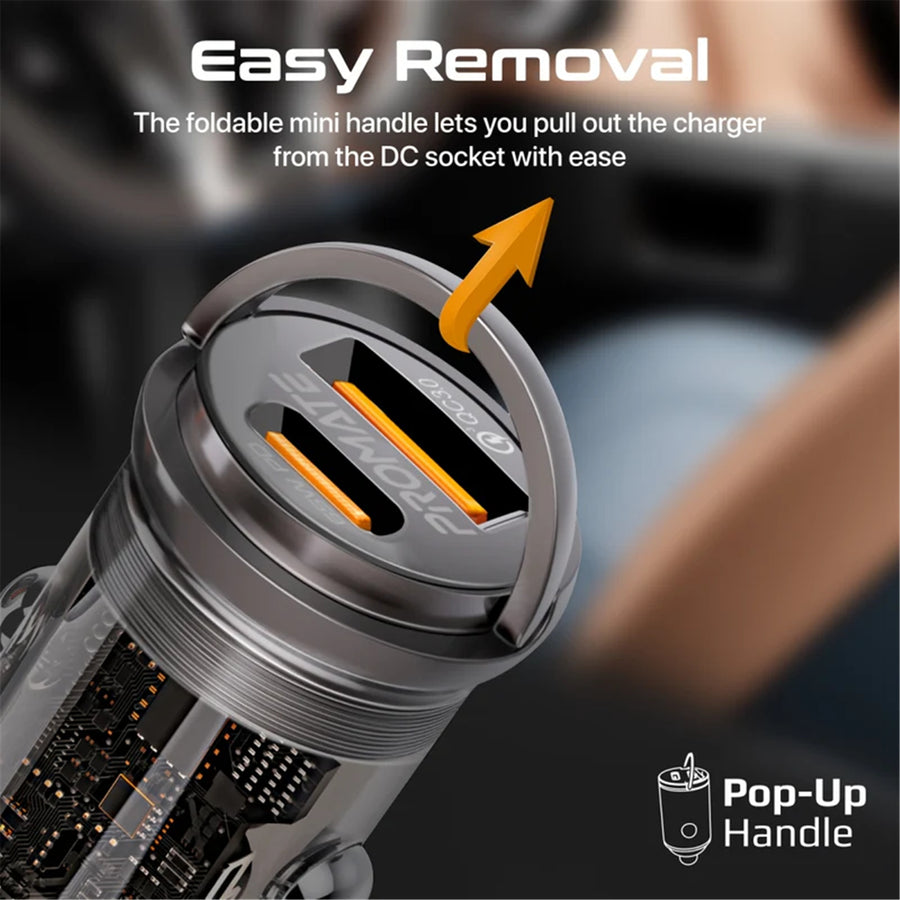 Promate TRANSDRIVE-65W - 65W Quick Charging In-Car Adapter for Tablets & phones 65W PD USB-C
