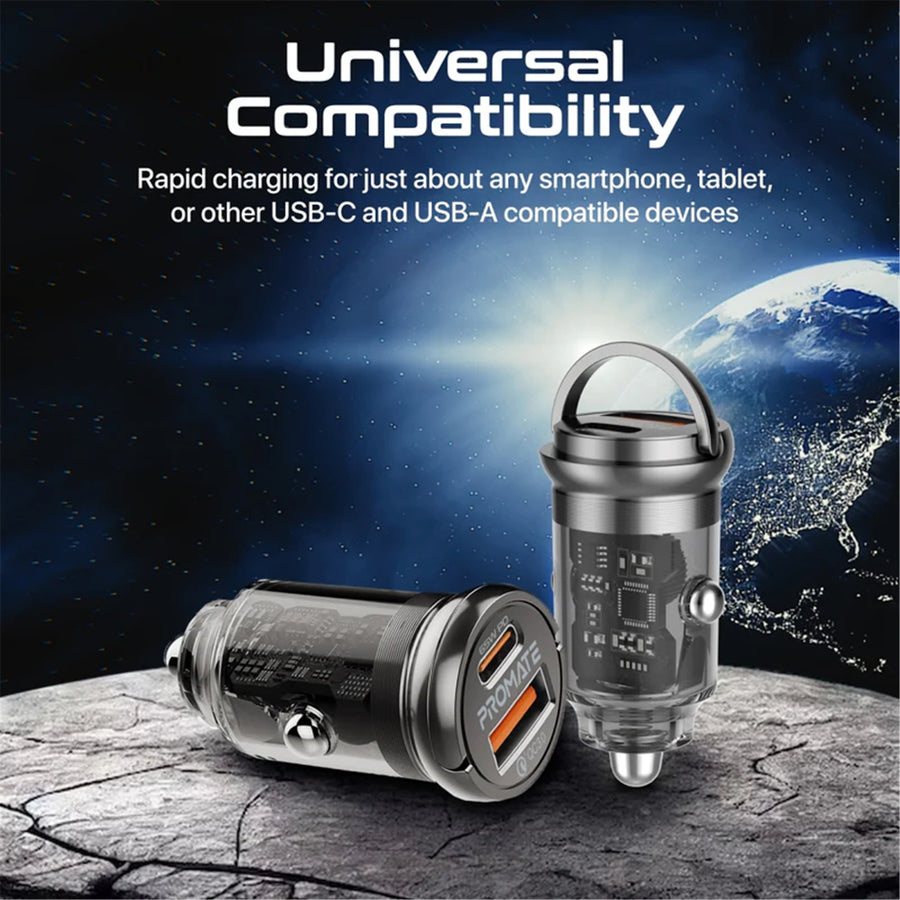 Promate TRANSDRIVE-65W - 65W Quick Charging In-Car Adapter for Tablets & phones 65W PD USB-C
