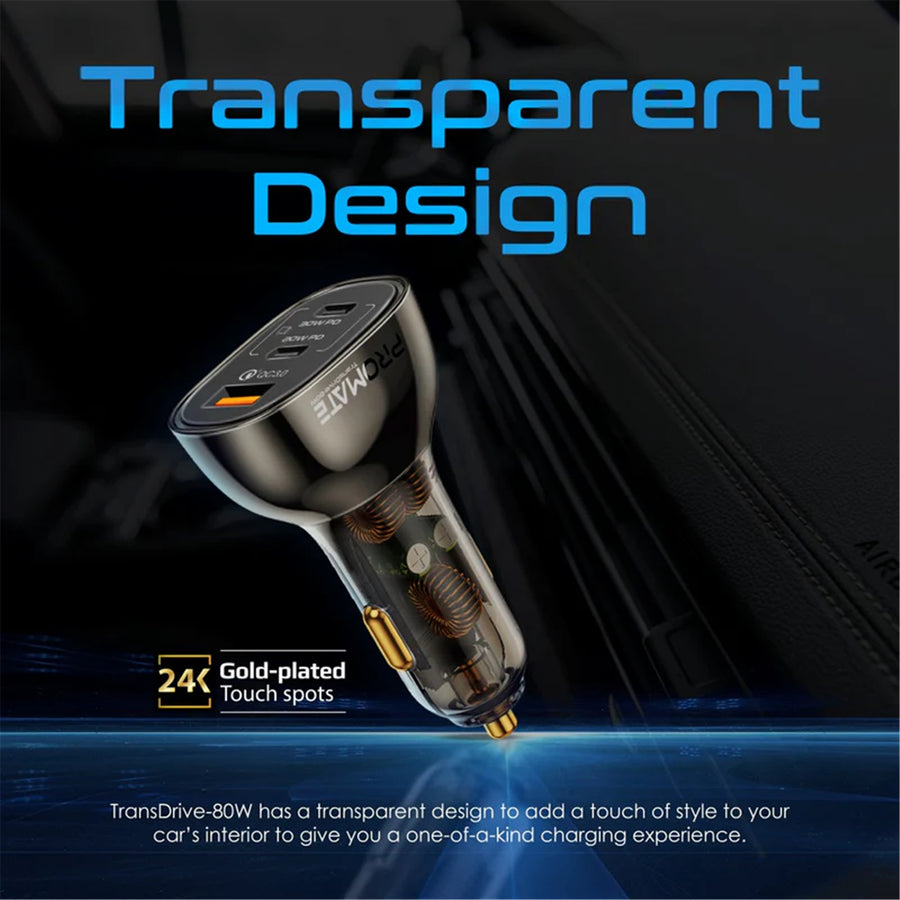 Promate  TRANSDRIVE-80W 80W Quick Charging In-Car Adapter for Tablets & Smartphones