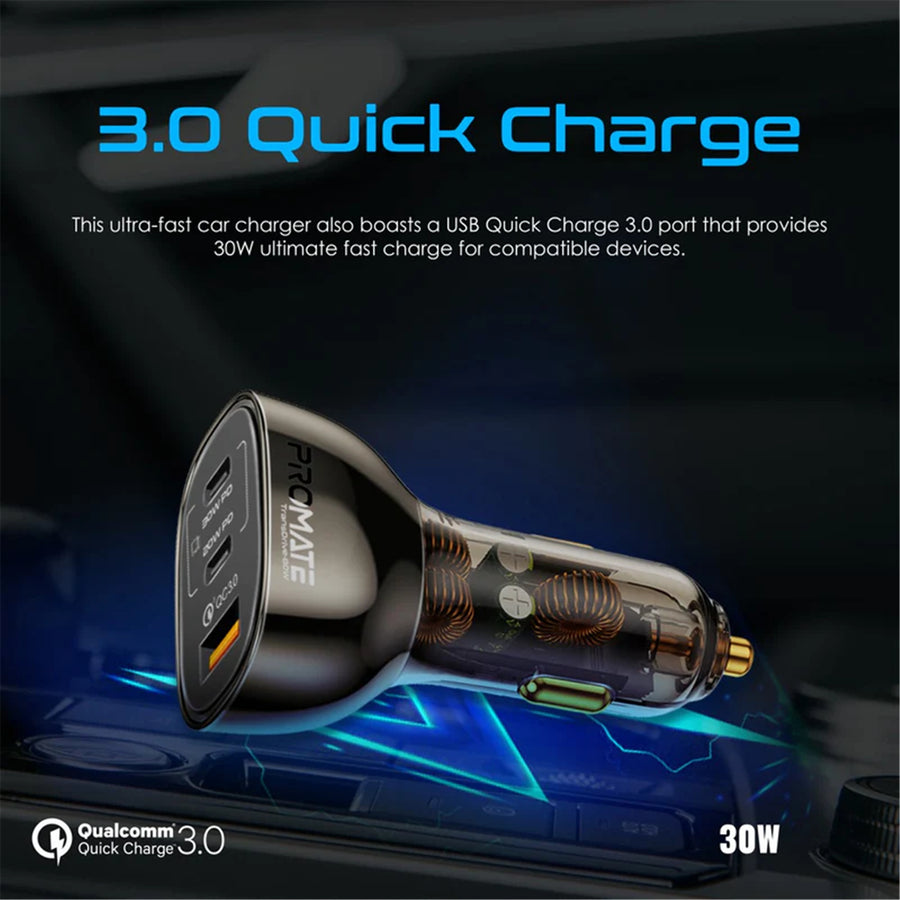 Promate  TRANSDRIVE-80W 80W Quick Charging In-Car Adapter for Tablets & Smartphones