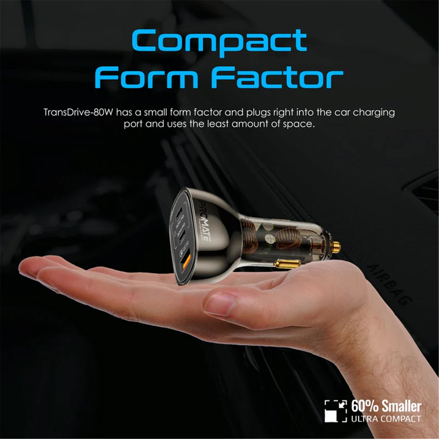Promate  TRANSDRIVE-80W 80W Quick Charging In-Car Adapter for Tablets & Smartphones