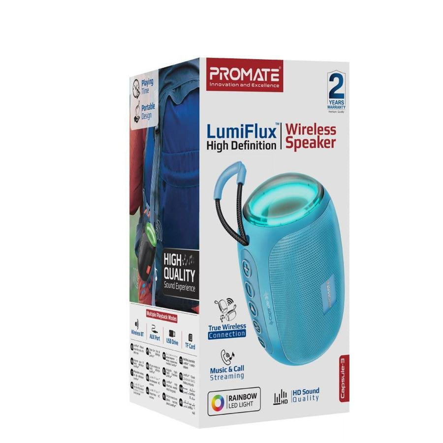 Promate CAPSULE-3-BL - 5W Wireless HD Bluetooth Portable Speaker w/ Built-in Lanyard Blue
