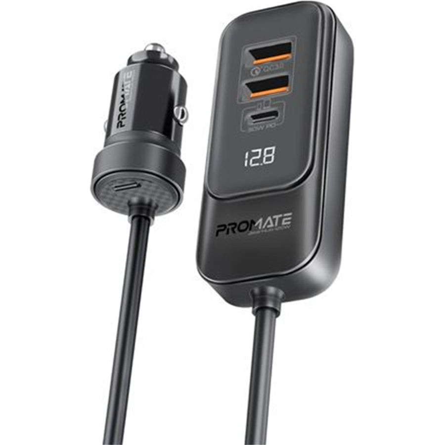 Promate   120W In-Car Device Charger with Backseat 3 Port Charging Hub