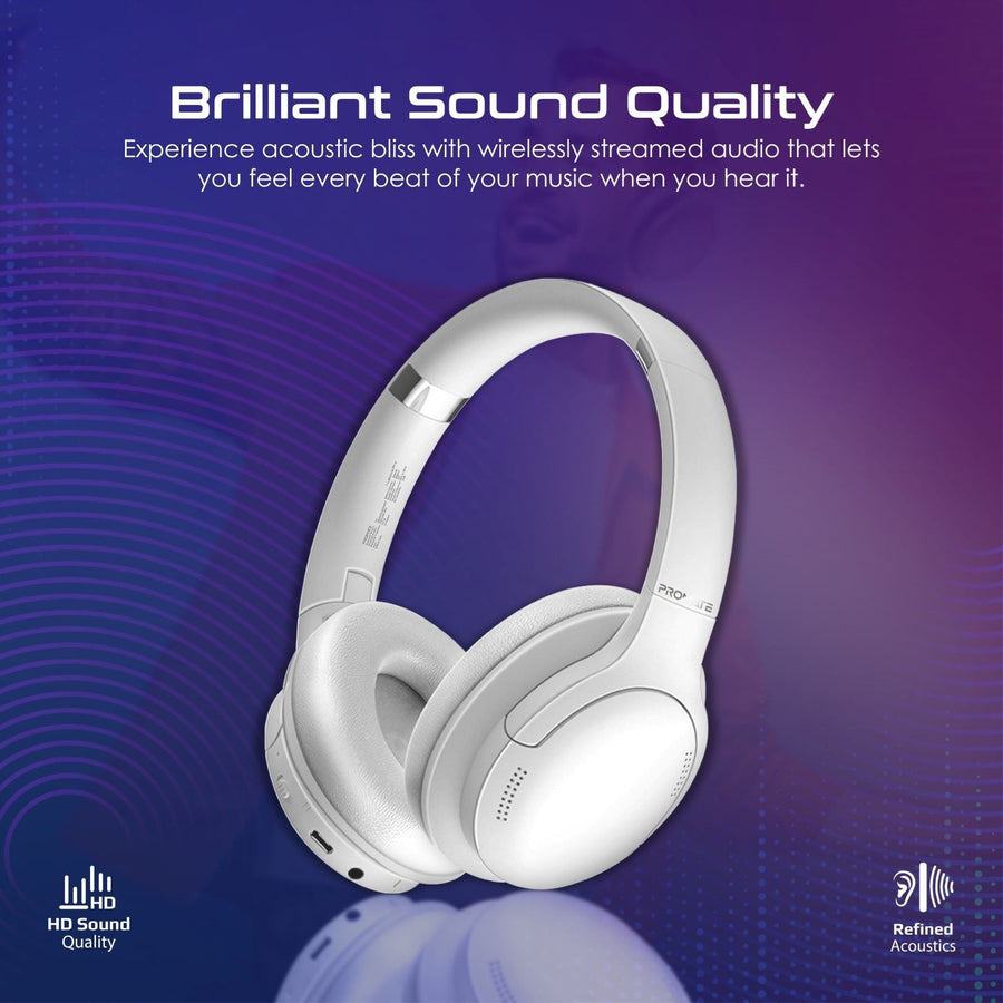 Promate LABOCA-PRO-WHT - High-Fidelity Stereo Deep Base Bluetooth Headphones. Up to 24 Hours Playing Time