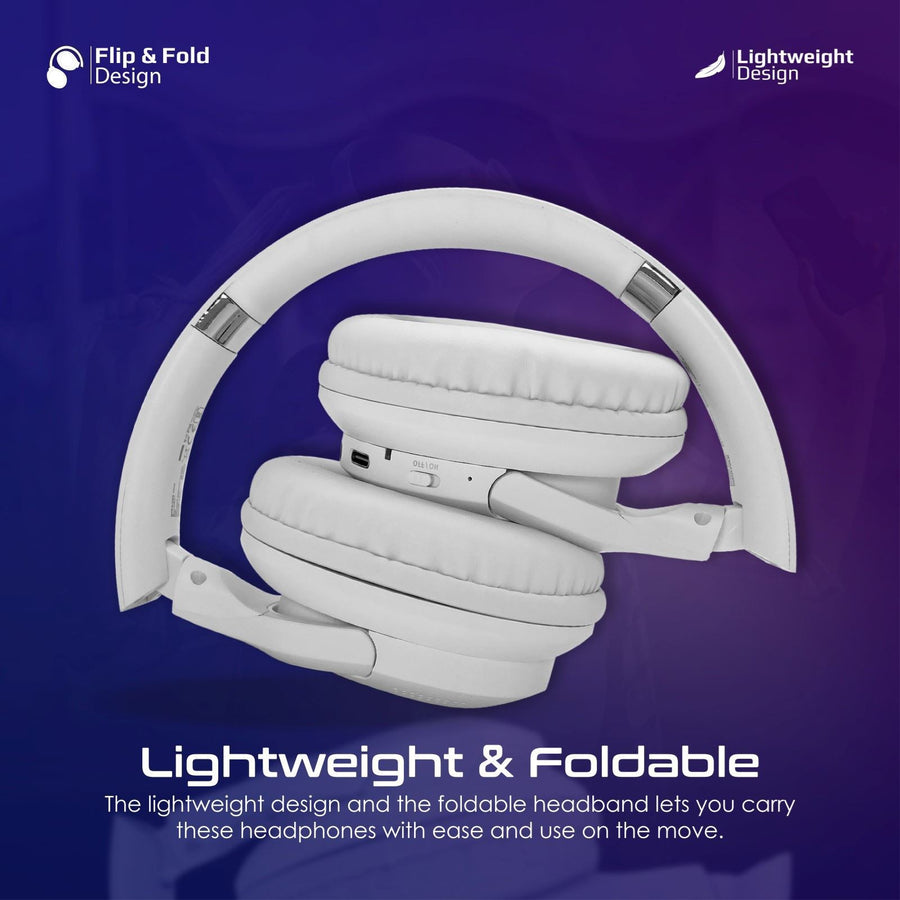 Promate LABOCA-PRO-WHT - High-Fidelity Stereo Deep Base Bluetooth Headphones. Up to 24 Hours Playing Time