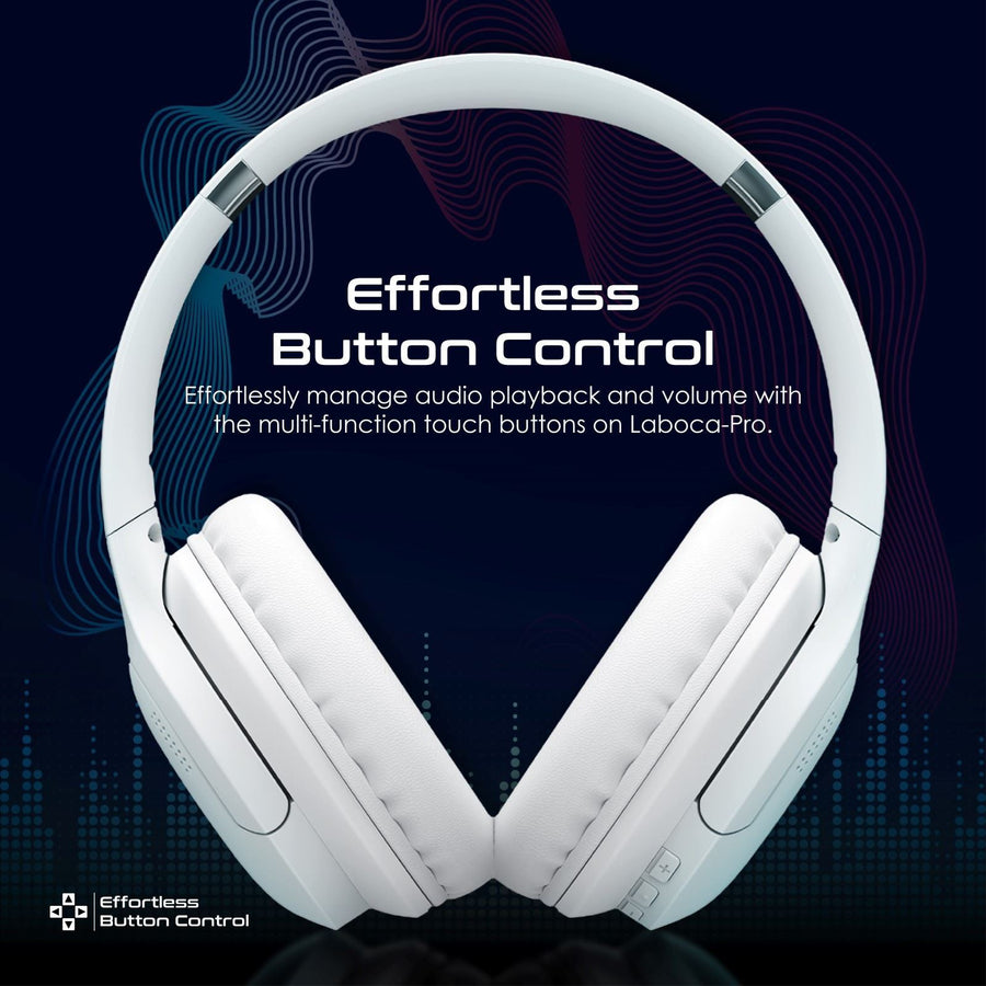 Promate LABOCA-PRO-WHT - High-Fidelity Stereo Deep Base Bluetooth Headphones. Up to 24 Hours Playing Time