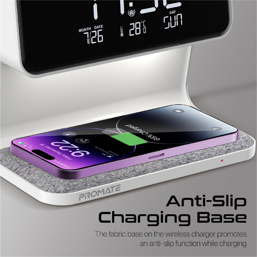 Promate LUMIX-15W - 3-in-1 Multi-Function LED Alarm Clock w/ 15W Wireless Charger